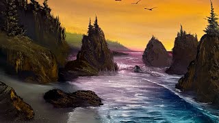 Oregon Coast Seascape Tutorial #paintwithjosh #paintingtutorial #BobRoss #HowToPaint #artteacher