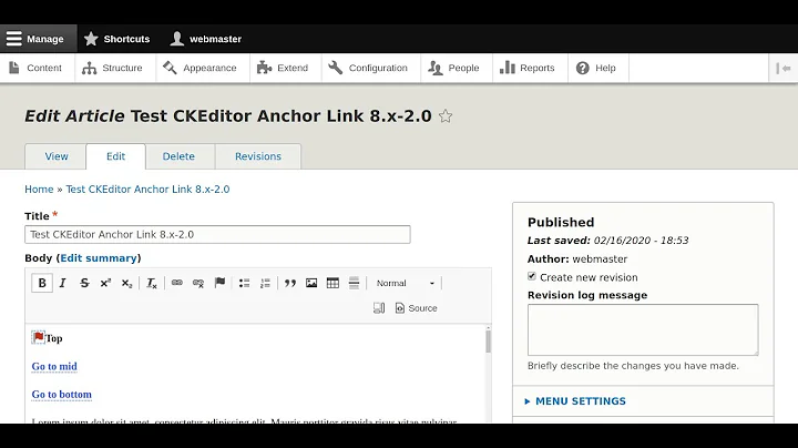 Test CKEditor Anchor Link 8.x-2.0 with Drupal 8.8.2