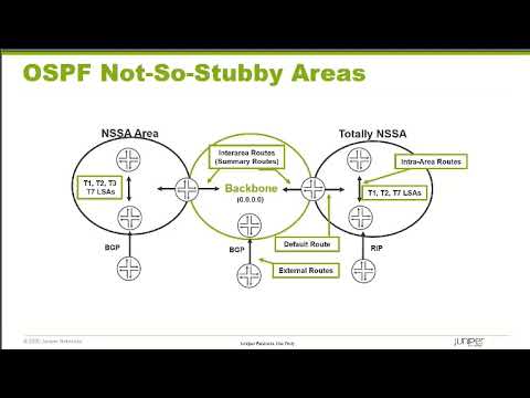 Screenshot from the video showing a diagram and the words reading “OSPF Not-So-Stubby Areas.”