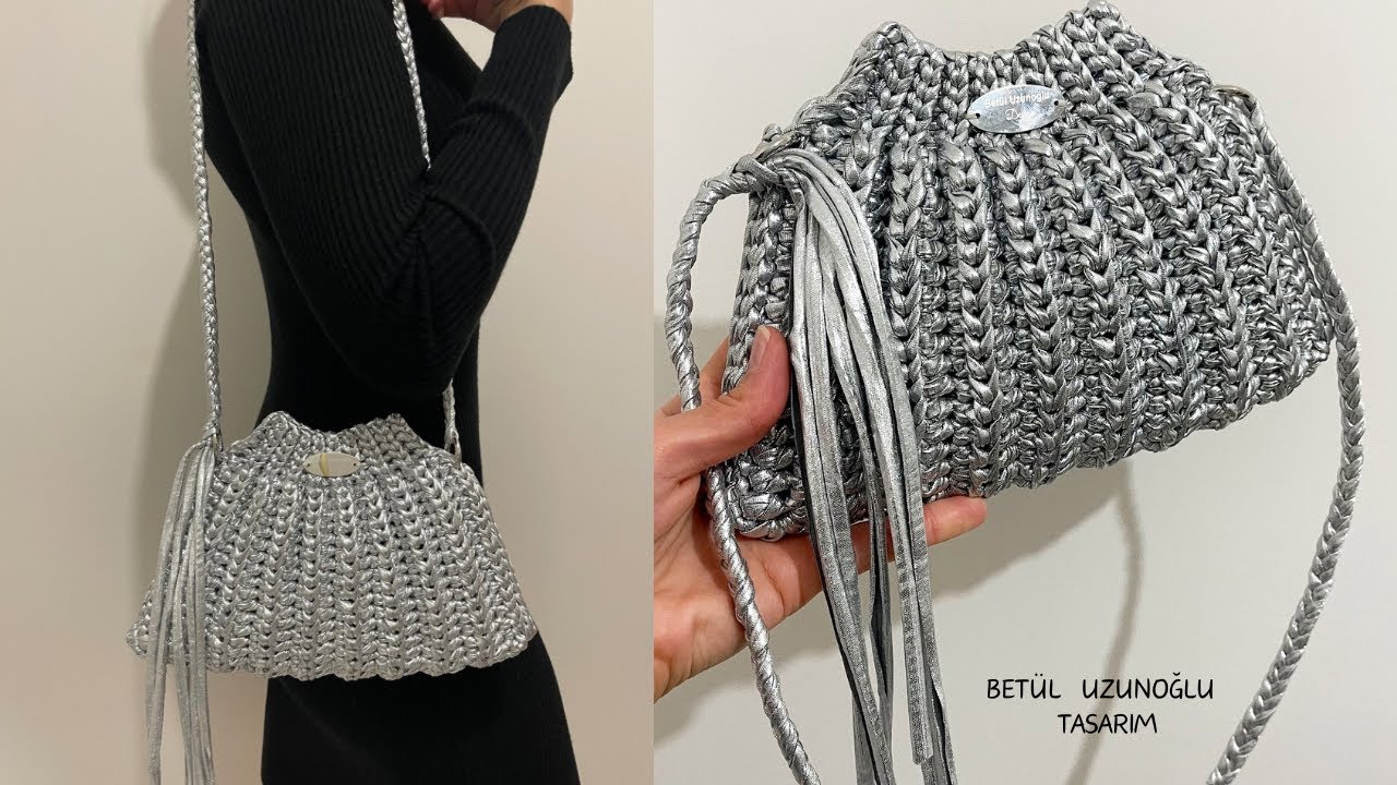 1 GÜNDE DERİ GÖRÜNÜMLÜ METALİK İPTEN ÇOK ŞIK ÖRGÜ ÇANTA