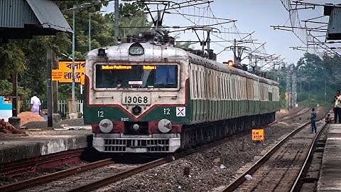 Single Wind-Shielded 12 Coach EMU Local Train quickly arriving & departing Balagarh Station | ER