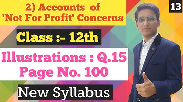 Account of Not for Profit Concerns | illustrations Q.15 | Page No.100 | Class 12th | New Syllabus