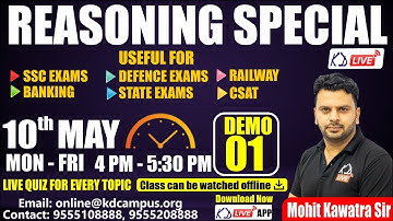 REASONING SPECIAL | FOR SSC EXAMS/BANKING/DEFENCE/RAILWAY/CSAT | NEW BATCH | DEMO 01 | BY MOHIT SIR