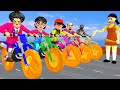 Scary teacher 3d vs squid game honeycomb candy wheel climbing wooden slopes 5 times challenge