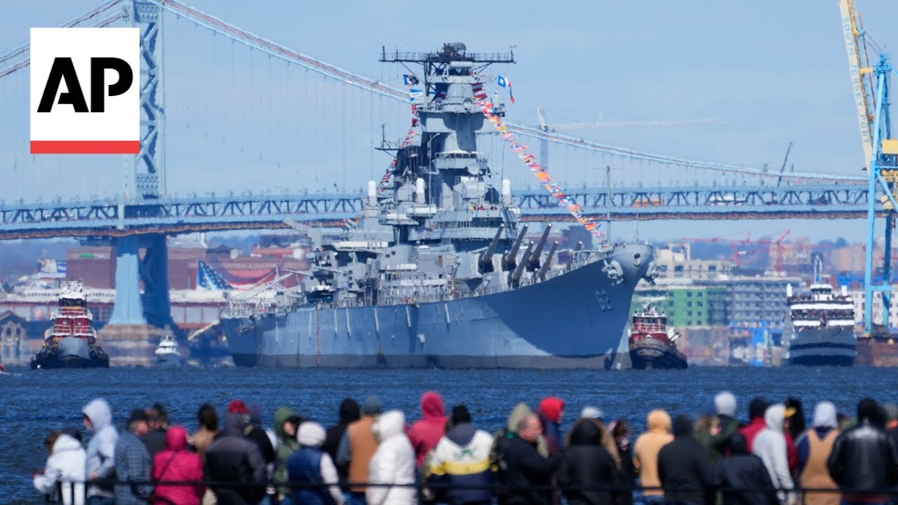 Battleship USS New Jersey travels to Philadelphia for repairs