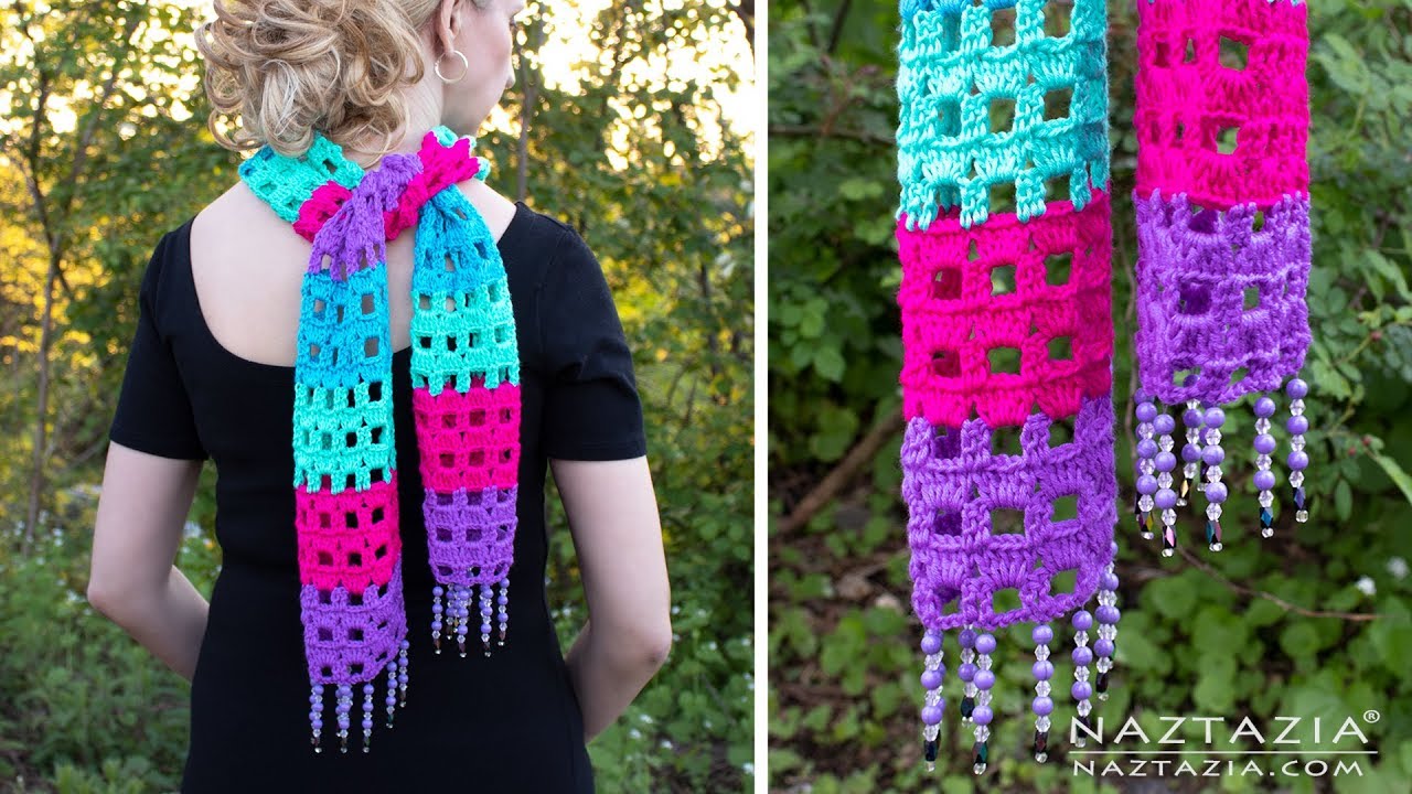 HOW To CROCHET SUMMER JEWELS SCARF With Pretty Beaded Fringe By how-to-crochet-summer-jewels-scarf-with-pretty-beaded-fringe-by