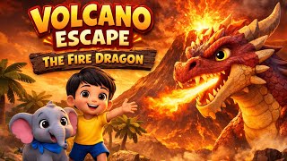 Brave Boy & Baby Elephant vs Fire Dragon | Volcano Adventure Story for Kids | Animated Rhymes