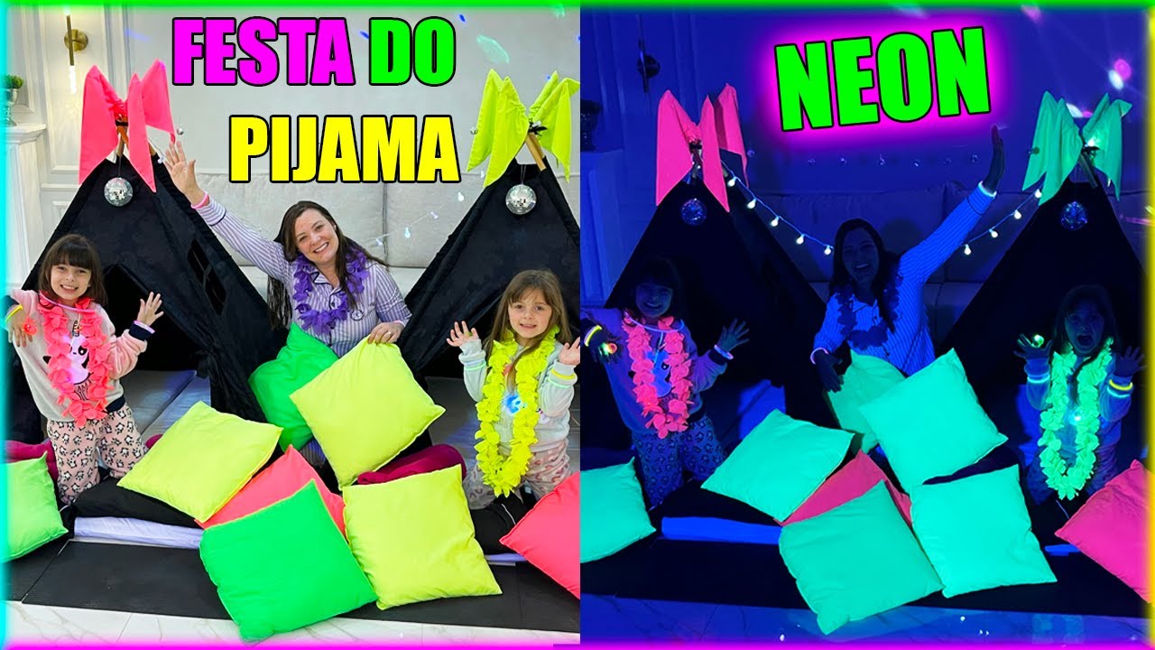 Festa Do Pijama Surpresa NEON | Jéssica Godar e Laurinha e Helena e Gabriel