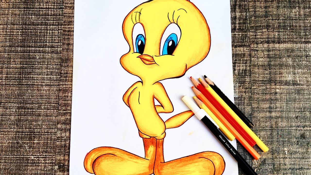 Tweety Bird Drawing with Coloured Pencil - Art with Ali - YouTube