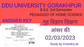 DDUGUGKP B.Ed. 3rd SEMESTER HOME SCIENCE PEDAGOGY EDUBED 112D3 ANSWER KEY 02/03/2023