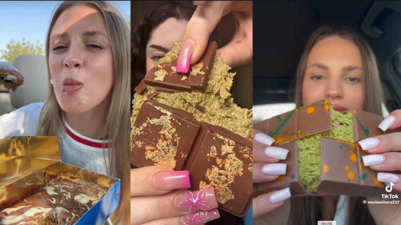 Dubai Chocolate mukbang tiktok compilation 🍫/ viral desert