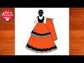 Beautiful dress girl drawing and coloring / How to draw and color a cute girl with dress for kids !