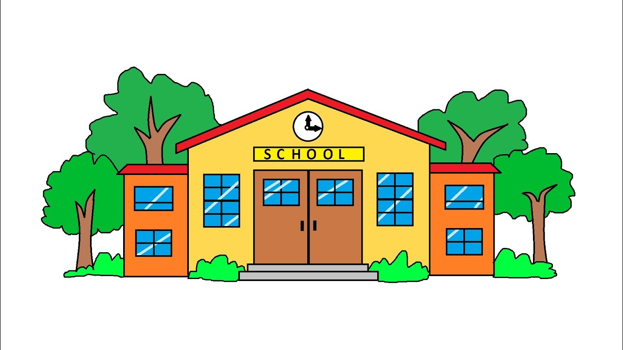128- HOW TO DRAW SCHOOL EASY - STEP BY STEP - MS PAINT... - youtube