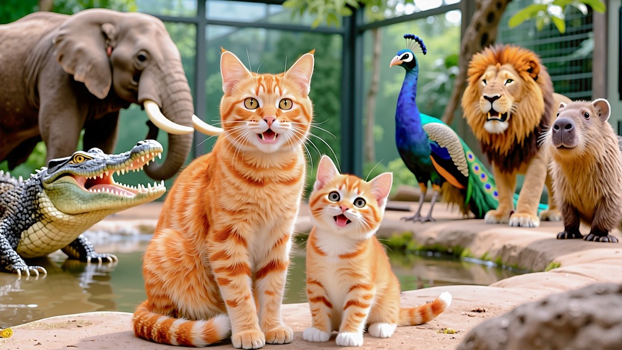 Mama Cat Takes Kitten to the Zoo to Meet Animal Friends