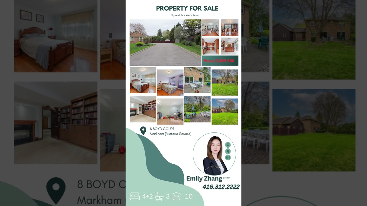 🔥 New Executive Listing by Emily Zhang📍 8 Boyd Court, Markham (Victoria Square)