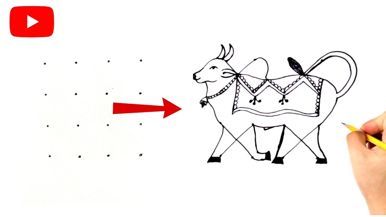 Bull Rangoli How to draw a easy OX from 4×4 dots || very easy Bull drawing || Bull ...