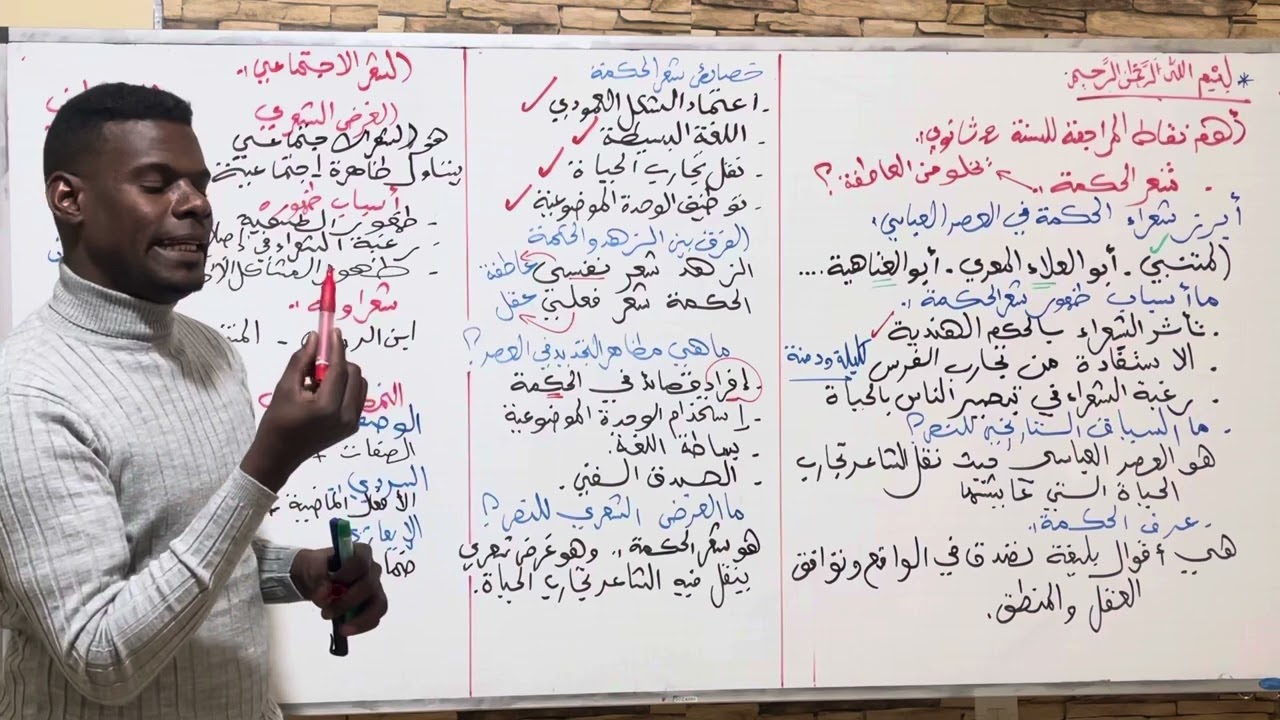 أقوى مراجعة للفصل الثاني / شعر الحكمة و الاجتماعي / 2ثانوي جميع الشعب