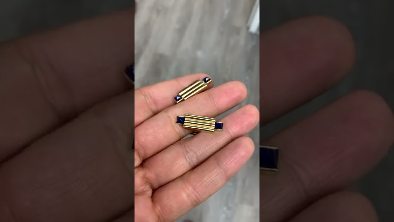 Retro 14K Yellow Gold Sugarloaf Sapphire Geometric Cufflinks