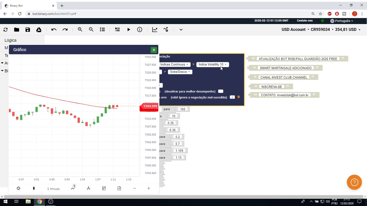 bot free passou no teste subindo banca pequena cal put