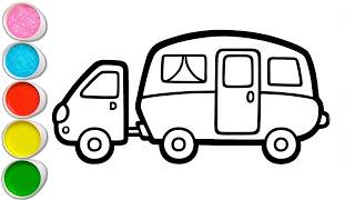 Truck Coloring for Kids 🚚 Easy Caravan Drawing &amp; Painting Tutorial for Beginners Fun Art Video