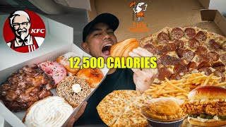 12,500 CALORIE FULL DAY OF CHEATING | LITTLE CAESARS STUFFED CRUST PIZZA | PINK DONUTS | KFC