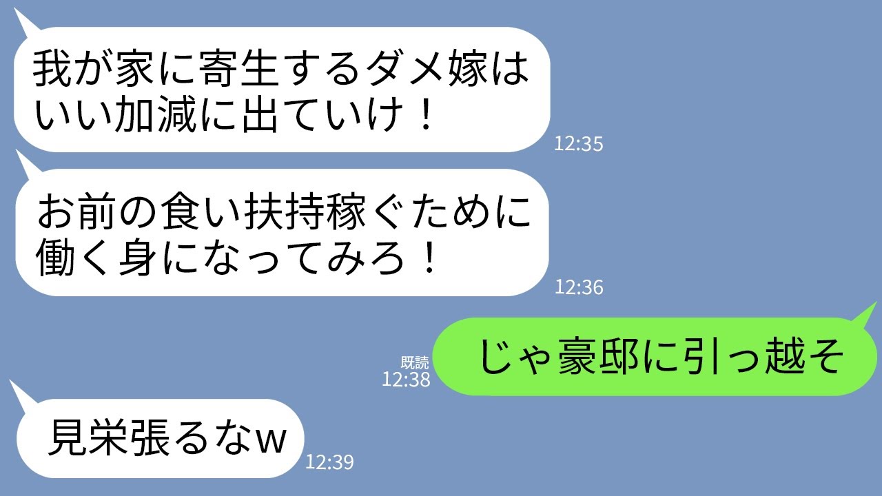 【LINE】私が義家族8人を養ってると知らず塩をぶっかけ追い出した姑「寄生虫は出ていけ！」私「じゃ引っ越します」→姑だけ残し向かいの豪邸に引越した結果www