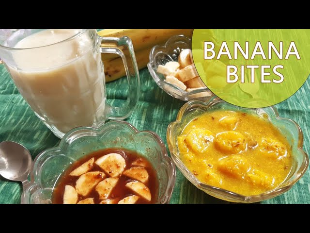 Banana Bites | 4 Quick Recipes with Banana | Healthy Banana Dishes | Banana Curry | Cookery Bites