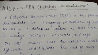 Database Administrator (DBA) Important questions [ pyq ] Explained in Hindi
