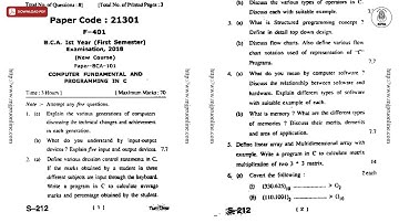 BCA 1ST SEM COMPUTER FUNDAMENTAL AND PROGRAMMING V 2018 | MJPRU