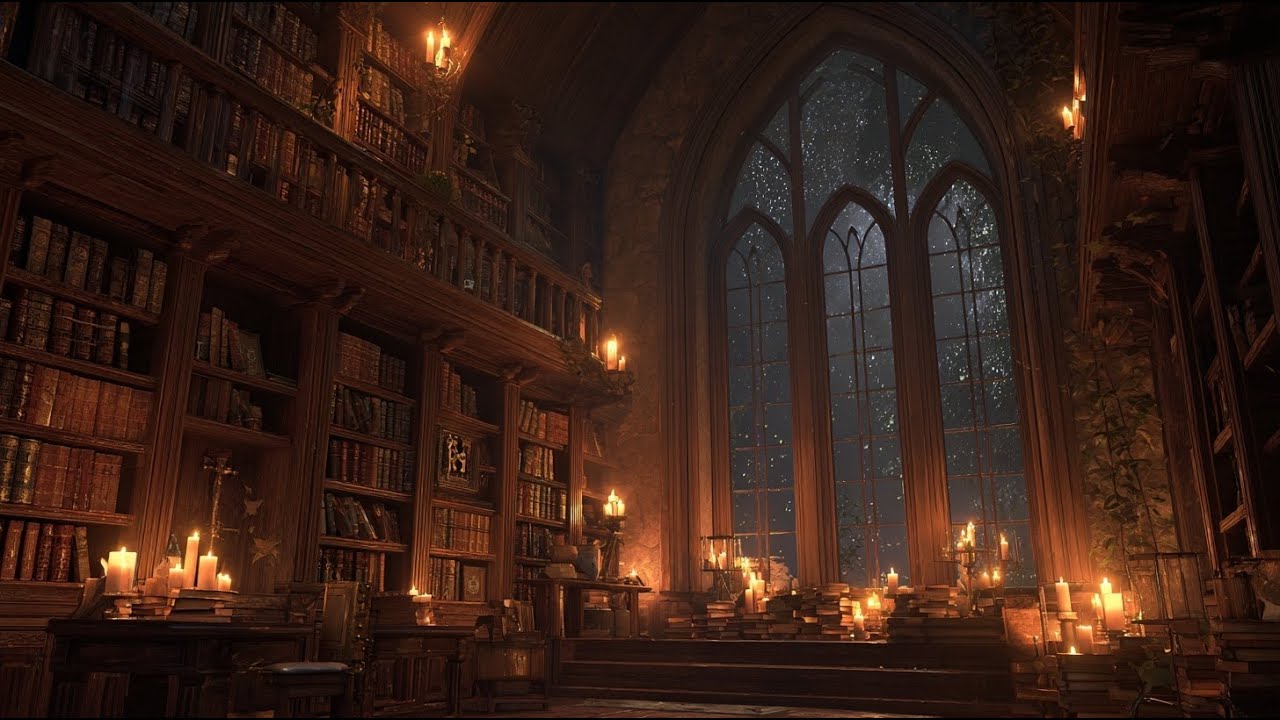 Wizard’s Library in the Rain | Cozy Fantasy Ambience (No Music)