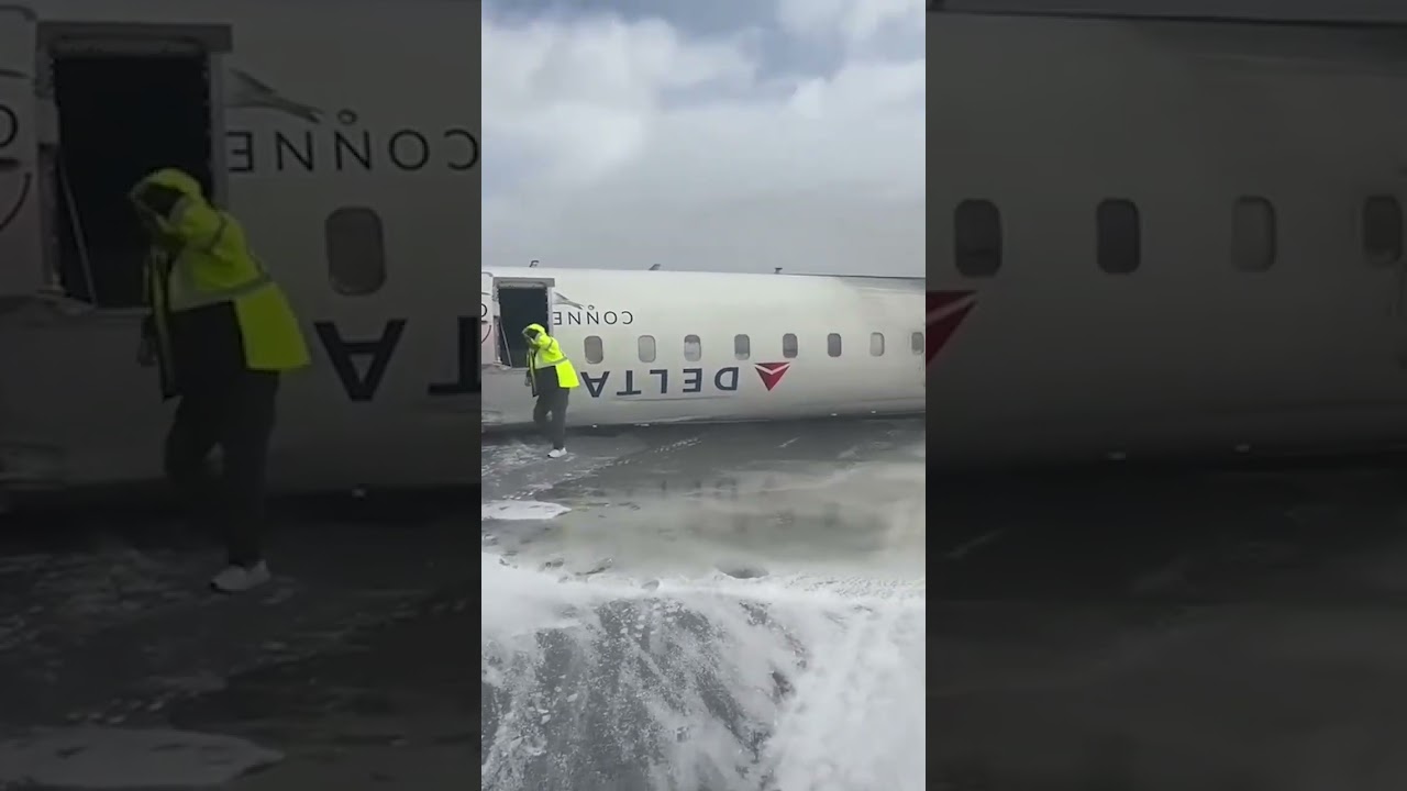 #Shocking #footage shows a #planeupsidedown in a #crash  that left multiple people #injured #shorts