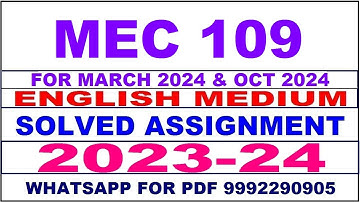 mec 109 solved assignment 2023-24 | mec 109 solved assignment in english 2024 | mec 109 2024