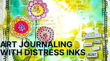 Art Journal Page with Distress Inks, Stamps and Stencil