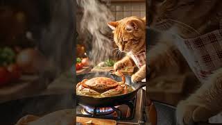 Orange Cat Cooks Fresh Crab in Kitchen | Funny Cat Cooking Story 🦀