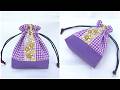 巾着袋の作り方 マチ付き裏地付き インド刺繍リボンアレンジ　How to make a drawstring pouch / diy kawaii pouch
