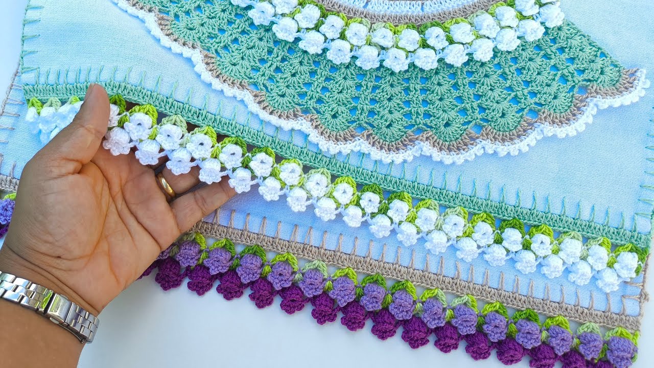 BICO DE CROCHÊ PARA PANO DE PRATO 🌷JARDIM DE TULIPAS 🌷