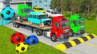 Flatbed Truck McQueen Transportation with Truck Pothole vs Car #6 BeamNG Drive