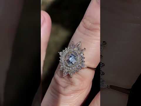 Rose Cut Starburst Halo Design Moissanite Engagement Ring ring video