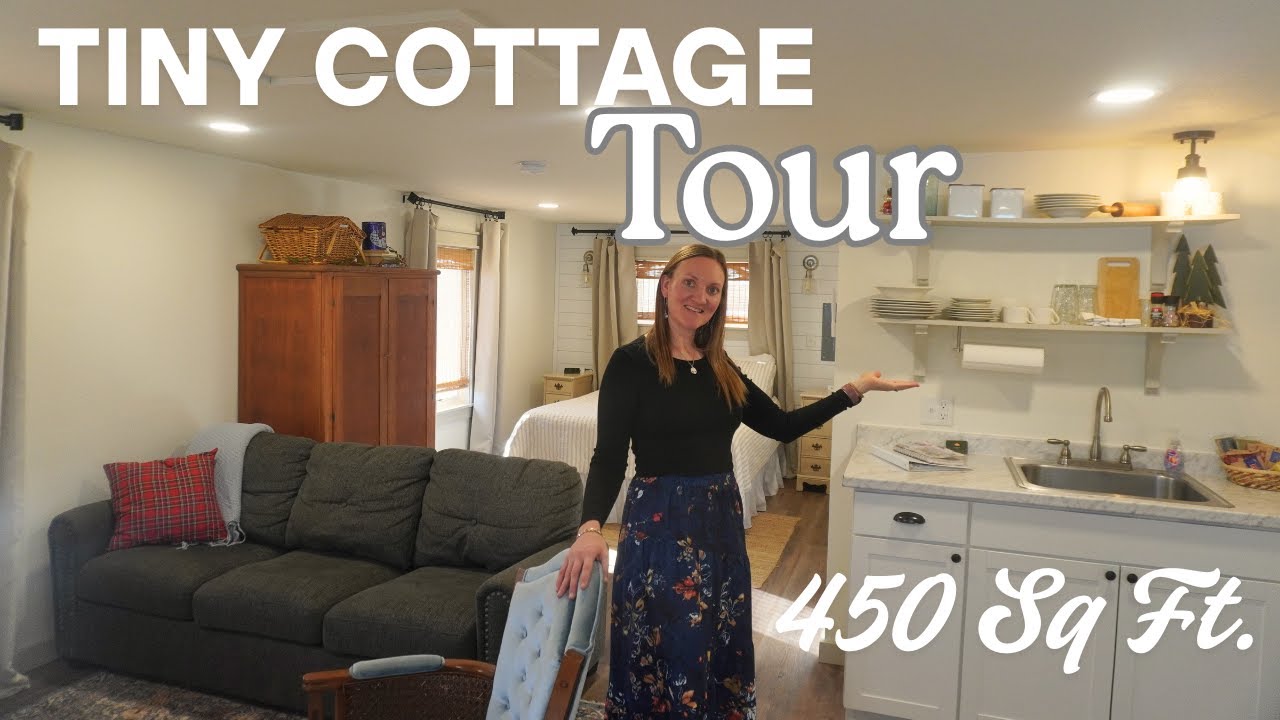 TINY HOME TOUR | 450 SQ FT COTTAGE | THRIFTED FURNITURE, MAXIMIZE SPACE ...