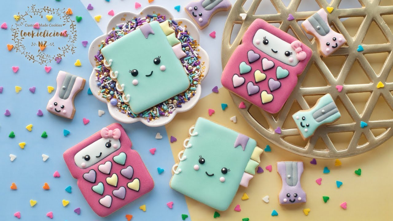 How to make KAWAII SCHOOL SUPPLIES COOKIES - Kawaii Planner, Calculator & Sharpener Cookies!