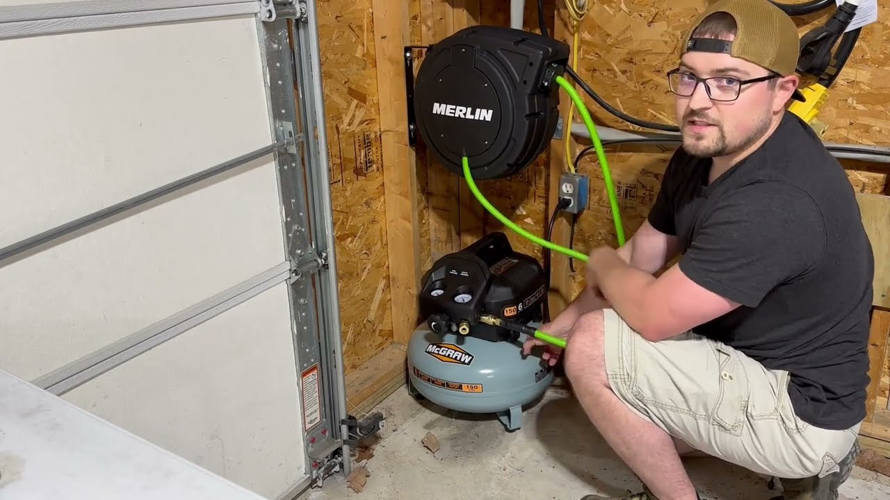 Garage Air Compressor Install and Setup w/ Air Hose Reel - Easy