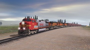 Trainz 3: BNSF Fakebonnet Dash 9 leads a big train + 2 Pre-production ES44AC