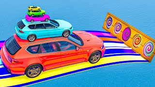 Big & Small Cars vs Portal Trap with Slide Colors - Cars vs Cannon vs Police Cars🚨- BeamNG.Drive
