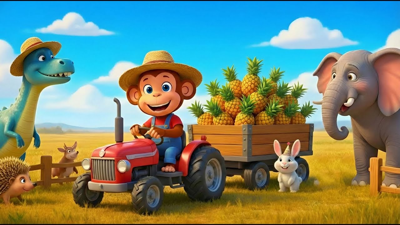 Monkey Farmer Fixes Tractor and Plows Pineapple Field – Farm Work | Funny Monkey Kids! 🚜🌾🐵🍍