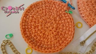 كروشيه دائرة مستديرة بخيط الكليم / كروشيه قاعدة دائرية / Crochet a round base using T-shirt yarn