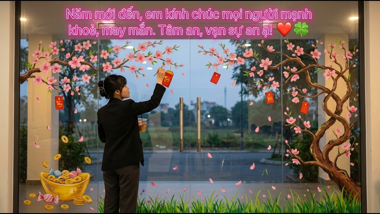 Mỹ Thuật Minh Thư | Tác Phẩm Hoa Đào Trên Kính Chào Xuân 2026