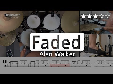 [Lv.09] Faded - Alan Walker  (★★★☆☆) Pop Drum Cover Score book Sheet Lessons Tutorial | DRUMMATE