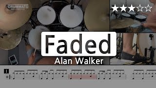 [Lv.09] Faded - Alan Walker  (★★★☆☆) Pop Drum Cover Score book Sheet Lessons Tutorial | DRUMMATE