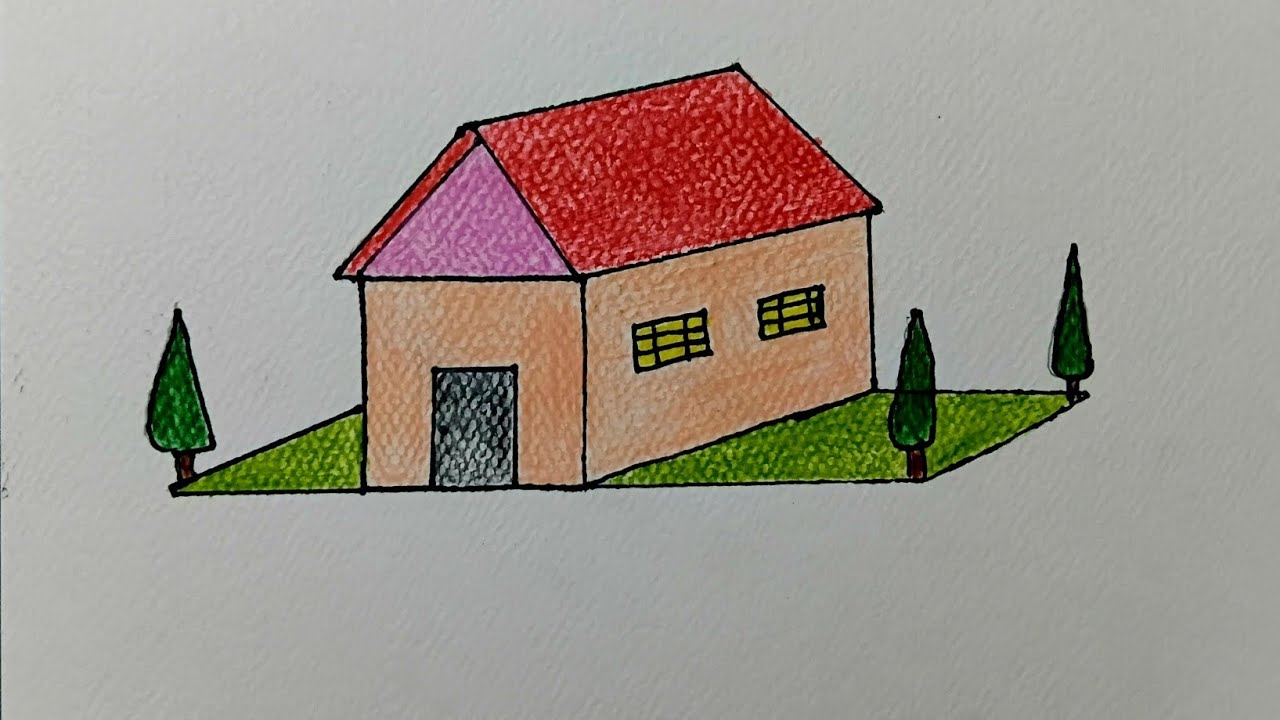 🏠 How to Draw a Simple House Step by Step with Coloured Pencils | Easy Drawing Tutorial 🎨