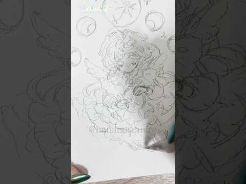 【アナログ】🌕何もないところに月の天使の下絵を描くメイキング🎨🦜#Shorts #watercolor #watercolorpainting  #illustration